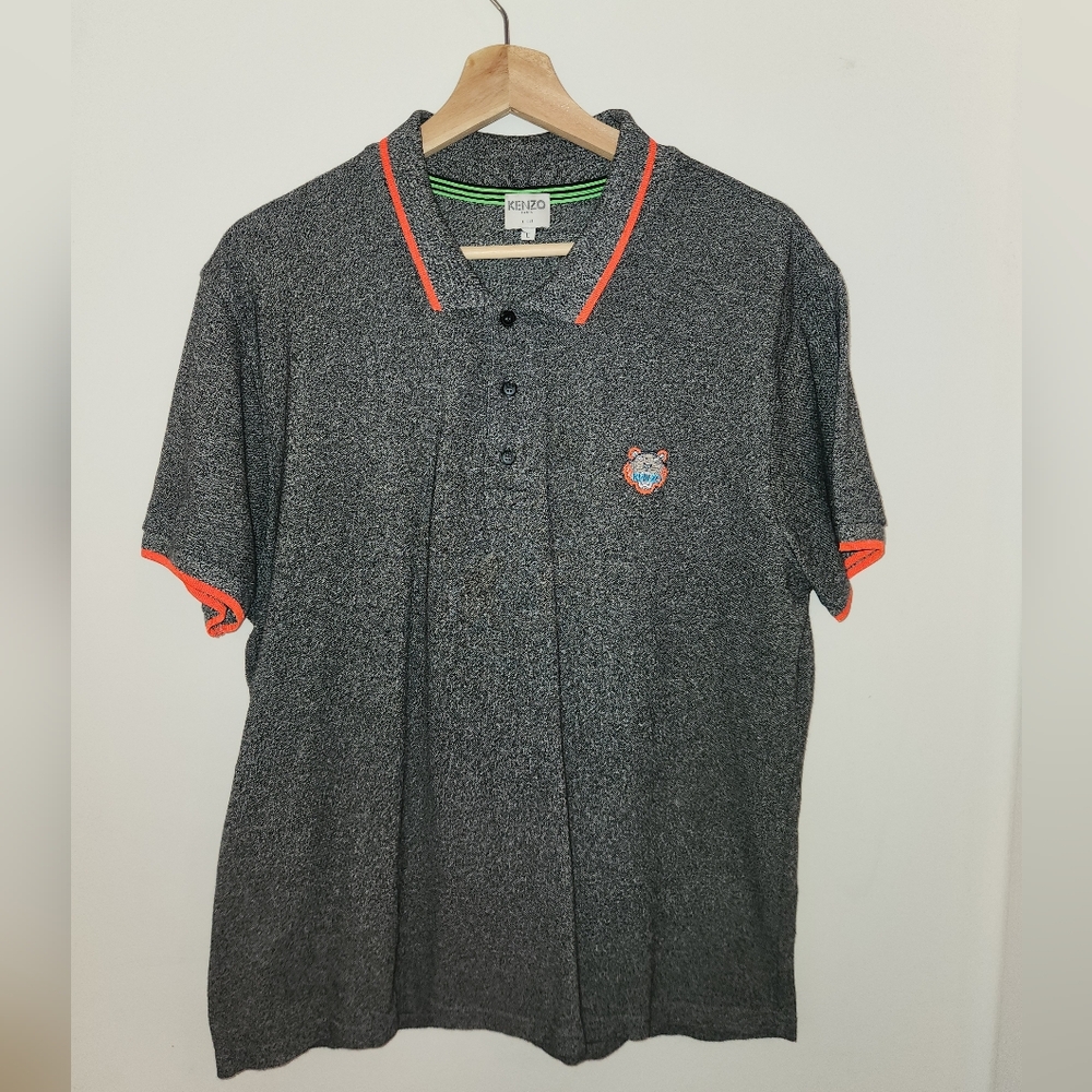 Kenzo Charcoal Tiger Polo with Orange Trim Size L